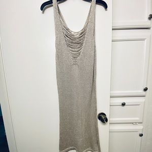 🔥NWT NYE Sexy Silver Slinky Dress Low Cut Reverse